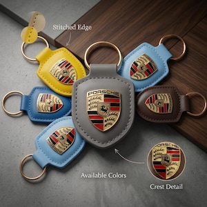 Handmade Genuine Porsche Leather Crest Key Ring , Car Keychain, Key Fob