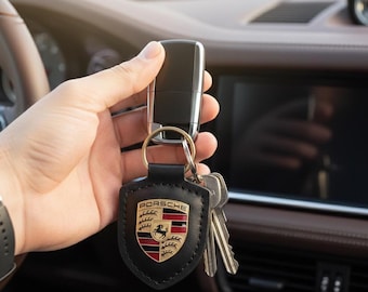 Custom Crest Design Leather Keychain - Key Fob Handmade Auto Accessory