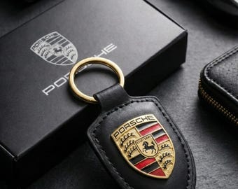 Handmade Inspired by Porsche-Style Black Leather Key Ring - Handcrafted Car Enthusiast Gift