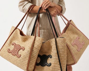 Versatile borsa tote estiva, chic borsa a tracolla in paglia, borsa alla moda per tutti i giorni, design intrecciato, accessorio casual da donna