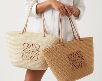 Bolso de playa de paja tejida, bolso de mano grande de verano, bolso de hombro para vacaciones, bolso de compras elegante para resort, estilo rafia natural.