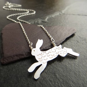 Silver hare pendant, Wildlife jewellery, Gift for animal lover, Solid sterling hare
