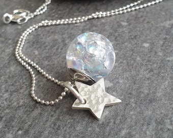 Rainbow bubble necklace, Silver star pendant, Gift for fairy lover, Faerie inspired, Bubble jewellery, Resin and silver