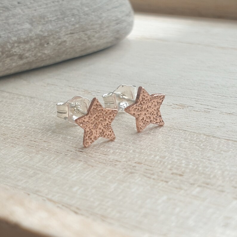 Copper star studs, Astronomy jewellery, 7th anniversary gift, Celestial jewelry, Copper wedding present, You're a star image 8