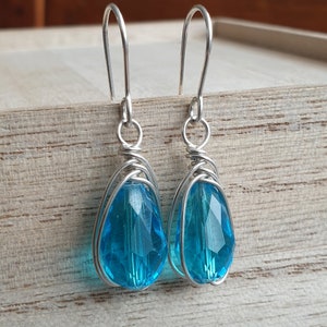 Turquoise crystal earrings, Sterling silver, Teardrop earrings, Bridesmaid gift, Something blue, Raindrop earrings image 5