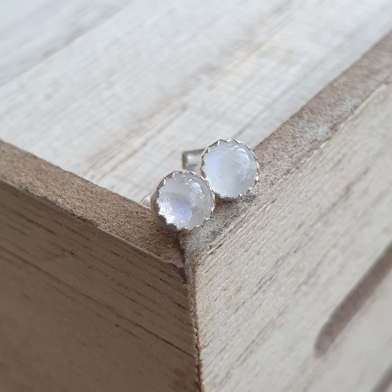 Moonstone studs, Tiny gem earrings, June birthstone gift, White gemstones, Minimalist earrings