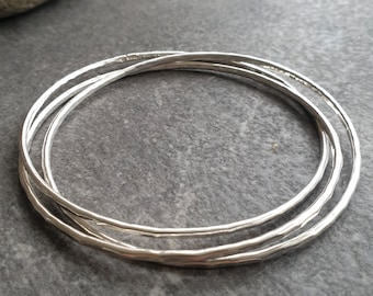 Sterling silver interlocking bangle set, Russian wedding ring bangle, Three bangle set, Solid silver jewellery gift