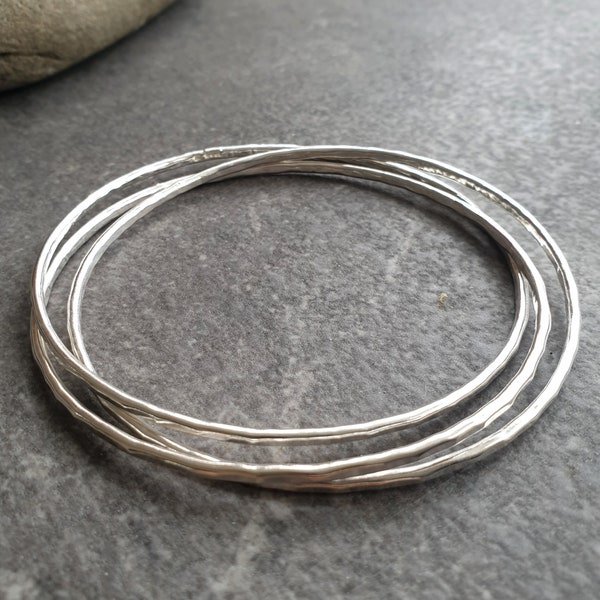 Sterling silver interlocking bangle set, Russian wedding ring bangle, Three bangle set, Solid silver jewellery gift