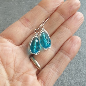 Turquoise crystal earrings, Sterling silver, Teardrop earrings, Bridesmaid gift, Something blue, Raindrop earrings image 3