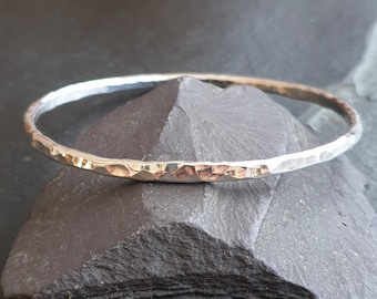 Hammered silver bangle, Organic jewellery, Beaten metal bangle, Dimple texture, Classic jewelry gift, Hallmarked bracelet