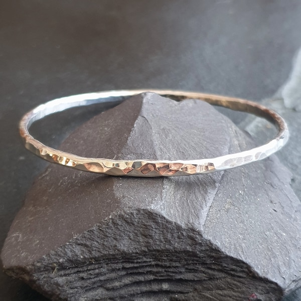 Hammered silver bangle, Organic jewellery, Beaten metal bangle, Dimple texture, Classic jewelry gift, Hallmarked bracelet