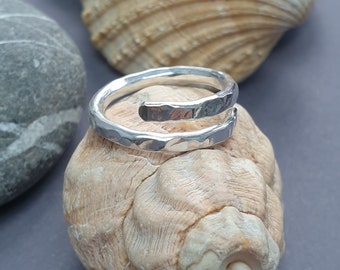 Chunky silver ring, Wrap ring, Twisted silver ring, Hammered thumb ring, Boho jewellery, Unisex ring, All sizes made to order