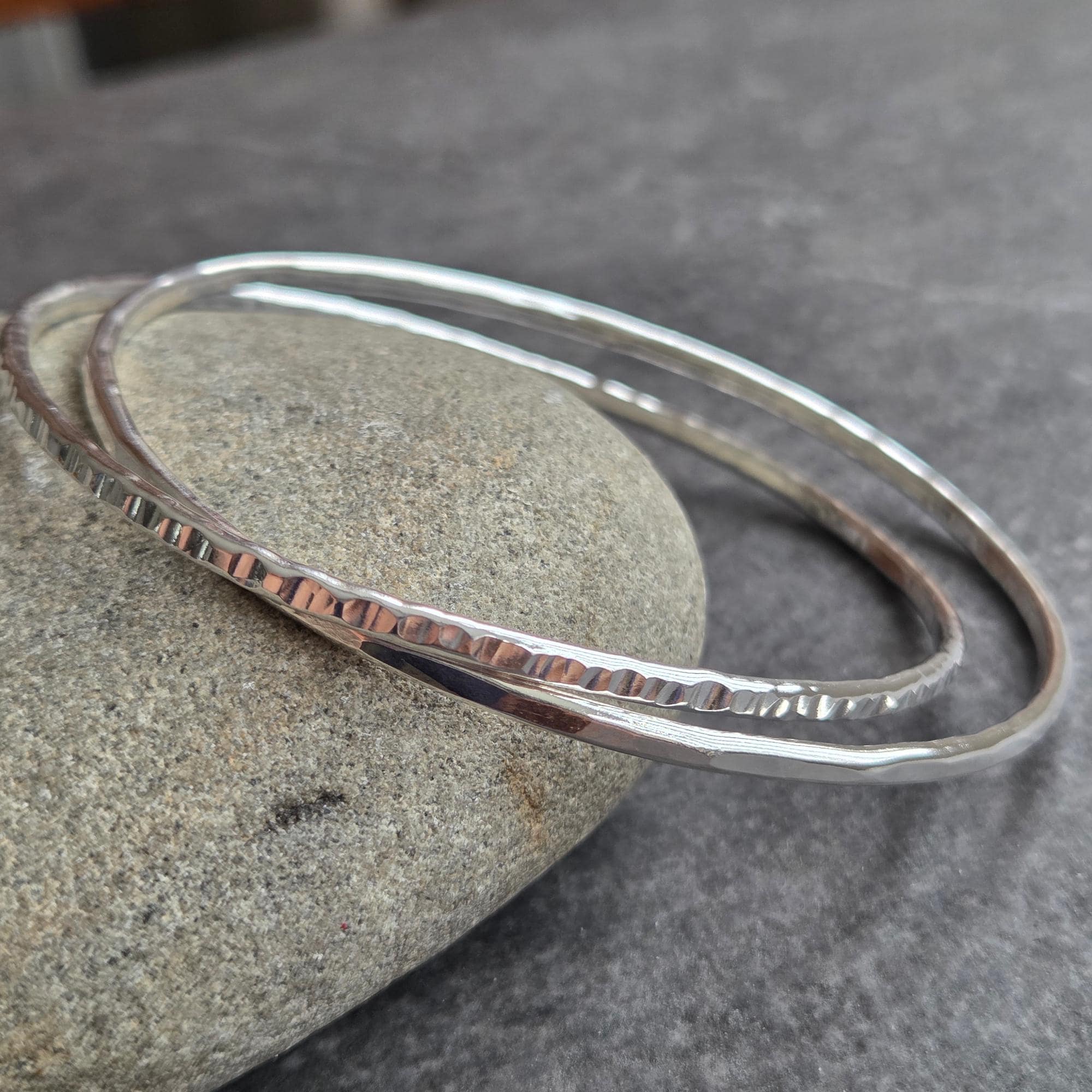 Interlocking Silver Bangle Set: Hammered Sterling Bracelet Duo - Etsy
