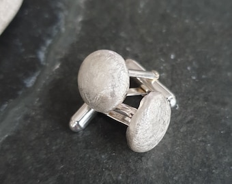 Frosted silver pebble cufflinks, Heavy solid silver cuff link, Argentium silver, Beach themed wedding gift, Anniversary gift for him