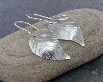 Sterling silver leaf earrings, Nature inspired, Gift for gardener, Botanical jewellery