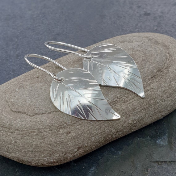 Modern Sterling Silver Leaf Earrings - Nature Jewelry Gifts for Women