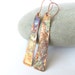 Long copper earrings, Rustic hammer texture, 7th wedding anniversary gift, Flame painted coloured copper, Bohemian jewellery 