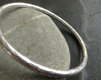 Chunky silver bangle, Heavy sterling silver bangle, Beaten texture bracelet, Ladies statement bracelet