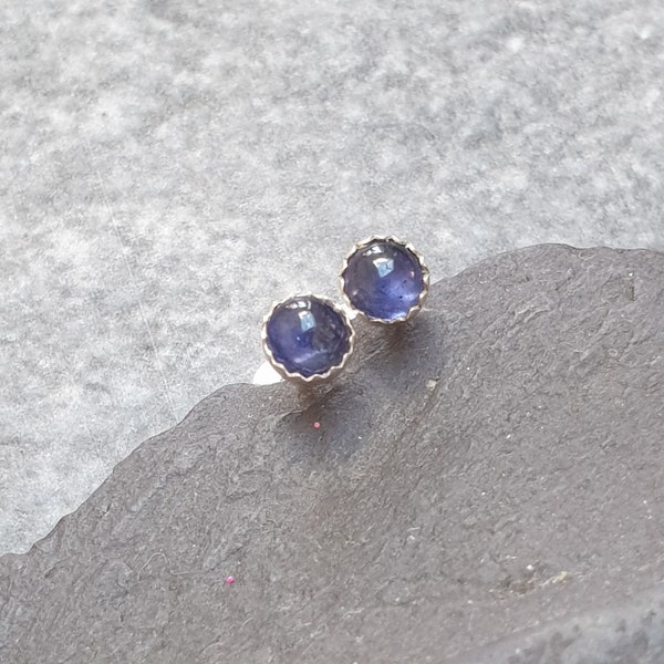 Iolite stud earrings, September birthstone gift, Purple blue gemstone studs, Water sapphire, Colour pop jewellery