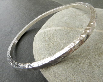Sterling silver square wire bangle, Hammered bangle, Contemporary jewelry, Heavy silver bangle, Geometric jewellery