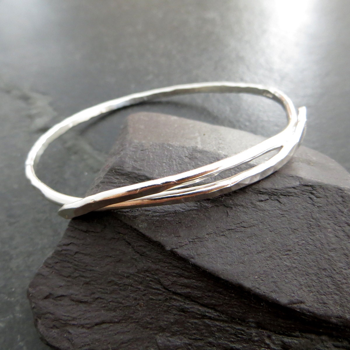 Sterling Silver Crossover Bangle, Wraparound Bracelet