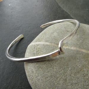 Sterling silver cuff, Twisted bracelet, Open bangle, Silver wave jewellery, Gift for beach lover