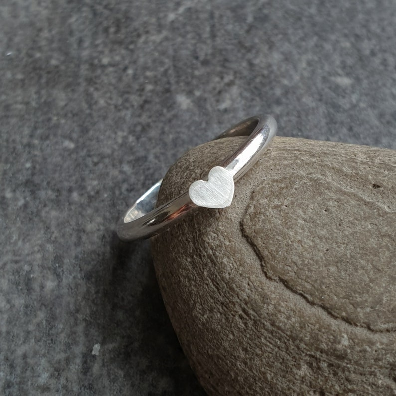 Silver heart ring, Sterling stacking ring with tiny heart, Romantic gift for girlfriend, All sizes made to order image 1