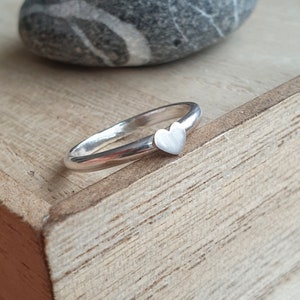 Silver heart ring, Sterling stacking ring with tiny heart, Romantic gift for girlfriend, All sizes made to order image 2