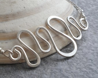 Sterling silver wave bracelet, Gift for beach lover, Coastline inspired jewellery, Wavy chain bracelet, Geometric jewelry