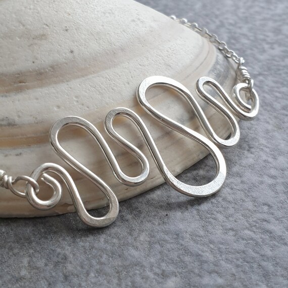 Sterling Silver Wave Bracelet Gift for Beach Lover Coastline