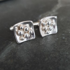 Sterling silver pebble cufflinks, Recycled silver suit accessory, Silver anniversary present, Hallmarked gift for him, Gift for beach lover