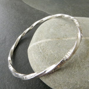 Twisted silver bangle, Line texture bracelet, Contemporary bangle, Square wire bangle, Modern jewellery