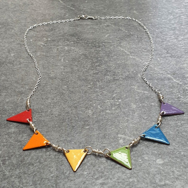Rainbow Bunting Necklace Multicoloured Enamel Necklace Boho Etsy