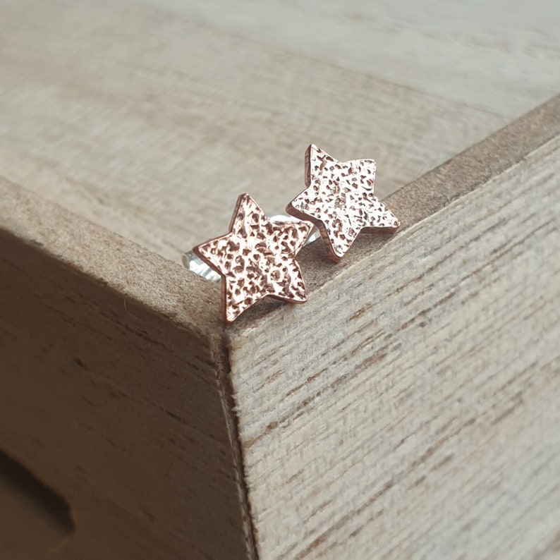 Copper star studs, Astronomy jewellery, 7th anniversary gift, Celestial jewelry, Copper wedding present, You're a star image 4