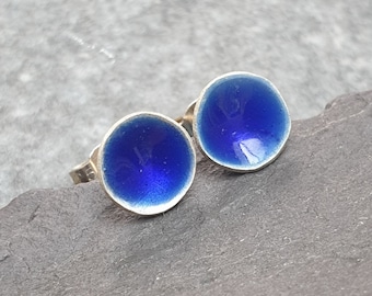 Kobaltblauwe emaille oorknopjes, sterling zilver