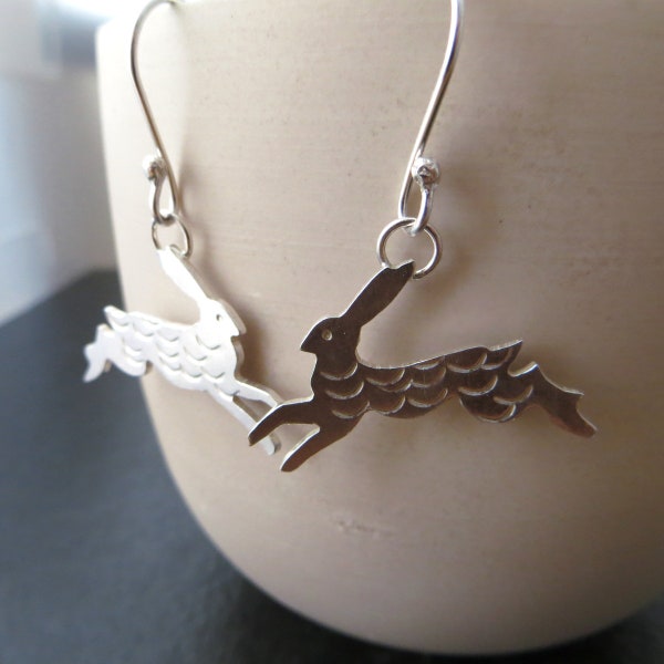 Sterling silver hare earrings, Wildlife jewellery, Gift for animal lover