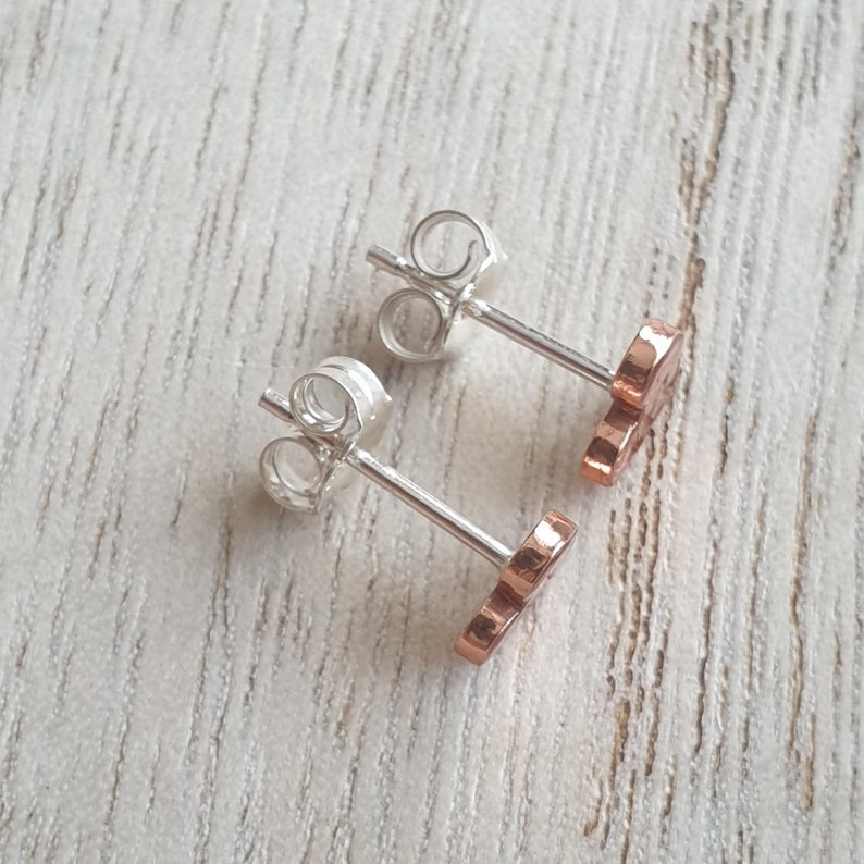 Copper heart stud earrings, 7th anniversary gift, Tiny simple studs, Solid copper jewellery, Romantic gift for wife, Copper present image 7