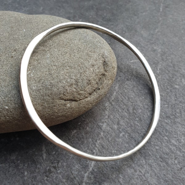 Forged silver bangle, Contemporary ladies bangle, Solid silver hallmarked bracelet