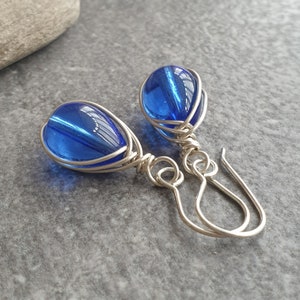 Turquoise crystal earrings, Sterling silver, Teardrop earrings, Bridesmaid gift, Something blue, Raindrop earrings image 8