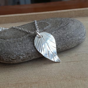 Sterling silver leaf pendant, Thin silver chain with leaf charm, Arboreal gift