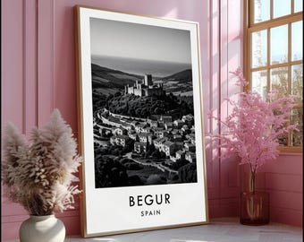 Begur Travel Poster | Black White Costa Brava Village Wall Art