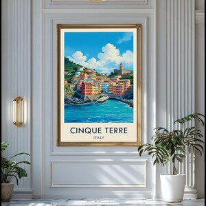 Cinque Terre Italy Watercolor Poster Print, Italian Coastal Wall Art image 3