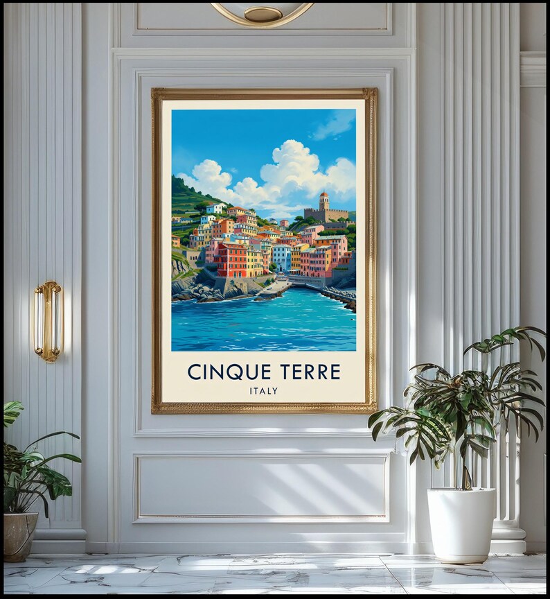 Cinque Terre Italy Watercolor Poster Print, Italian Coastal Wall Art image 3