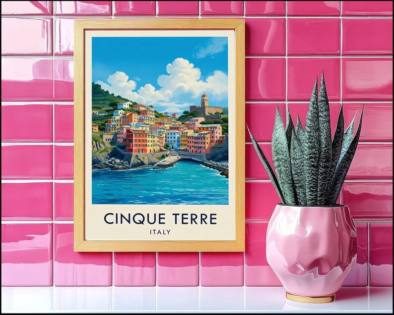 Cinque Terre Italy Watercolor Poster Print, Italian Coastal Wall Art image 7
