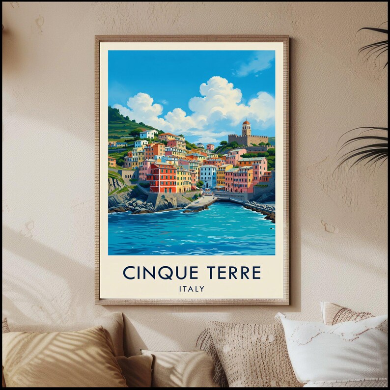 Cinque Terre Italy Watercolor Poster Print, Italian Coastal Wall Art image 4