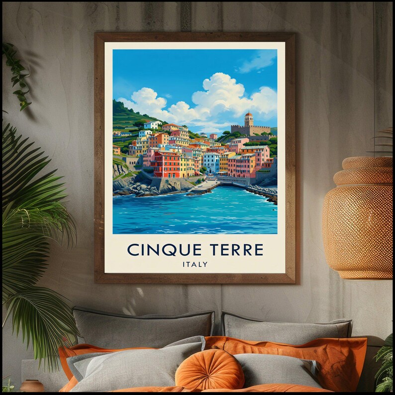 Cinque Terre Italy Watercolor Poster Print, Italian Coastal Wall Art image 5