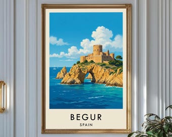 Begur Spain Watercolor Travel Poster, Costa Brava Coastal Wall Art