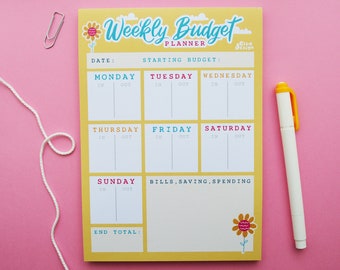 A5 Weekly Budget Planner Yellow Floral | Desk Note Pad | Money Tracker