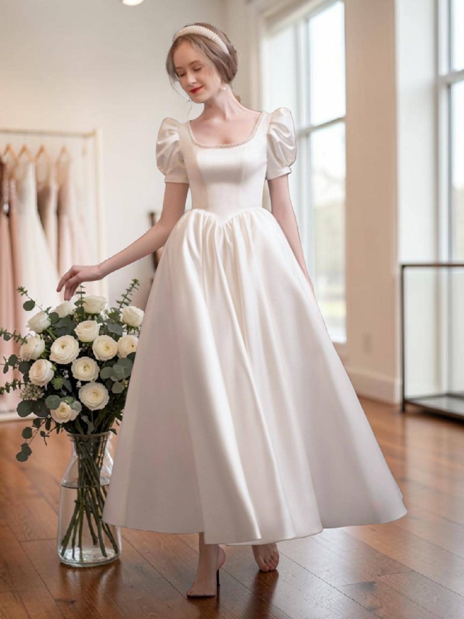 lace dress ivory Blush Mermaid Wedding Dresses Ivory Lace Appliqued Trumpet Wedding Dress AWD1226 main image 1