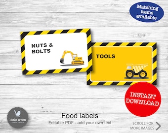 Instant download, Construction Party food labels, construction food tents, construction birthday, construction, digger party, decorations